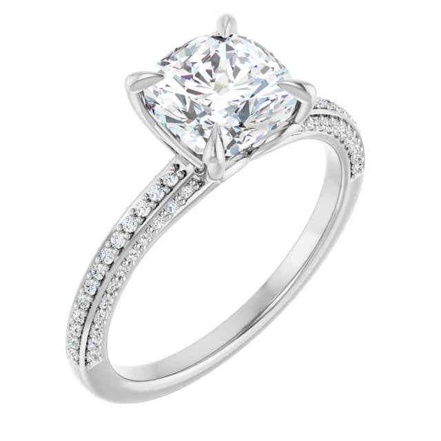 Cushion White Gold Pave Lab Diamond Engagement Ring 