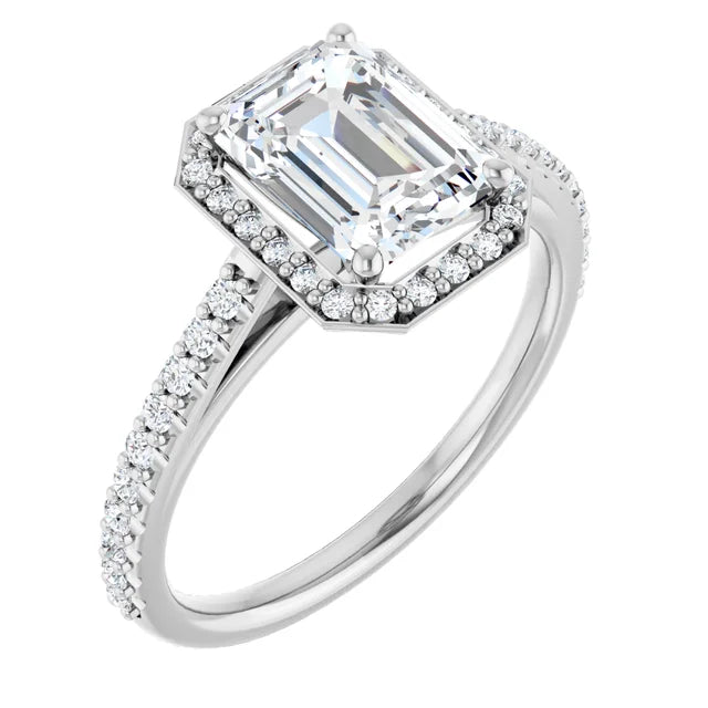 Emerald White Gold Halo Lab Diamond Engagement Ring 