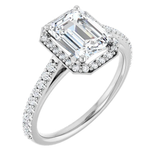 Emerald White Gold Halo Lab Diamond Engagement Ring 