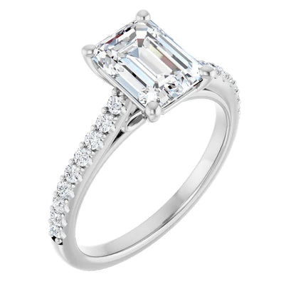 Emerald White Gold Pave Style Lab Diamond Engagement Ring 