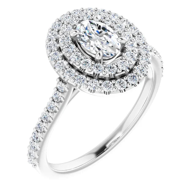 Oval Double Halo White Gold Lab Diamond Engagement Ring 