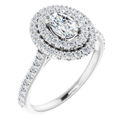 Oval Double Halo White Gold Lab Diamond Engagement Ring 