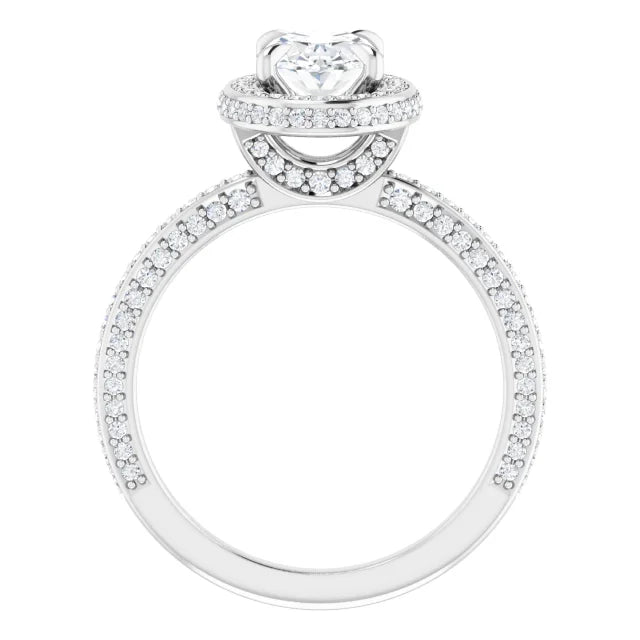 Oval White Gold Halo Pave Style Lab Diamond Engagement Ring 