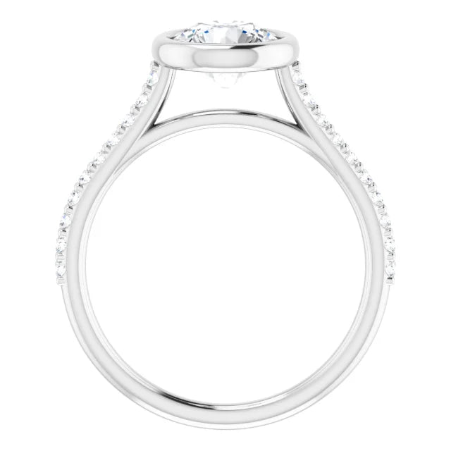 Round Brilliant White Gold Bezel Pave Lab Diamond Engagement Ring 