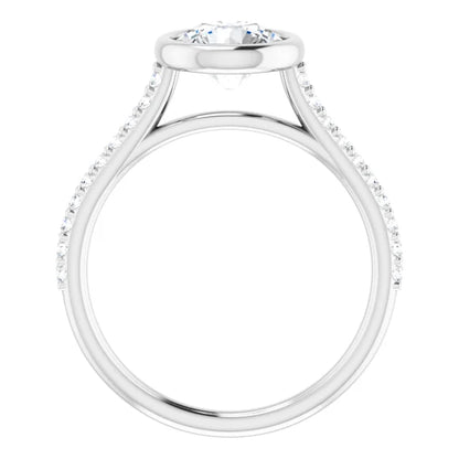 Round Brilliant White Gold Bezel Pave Lab Diamond Engagement Ring 