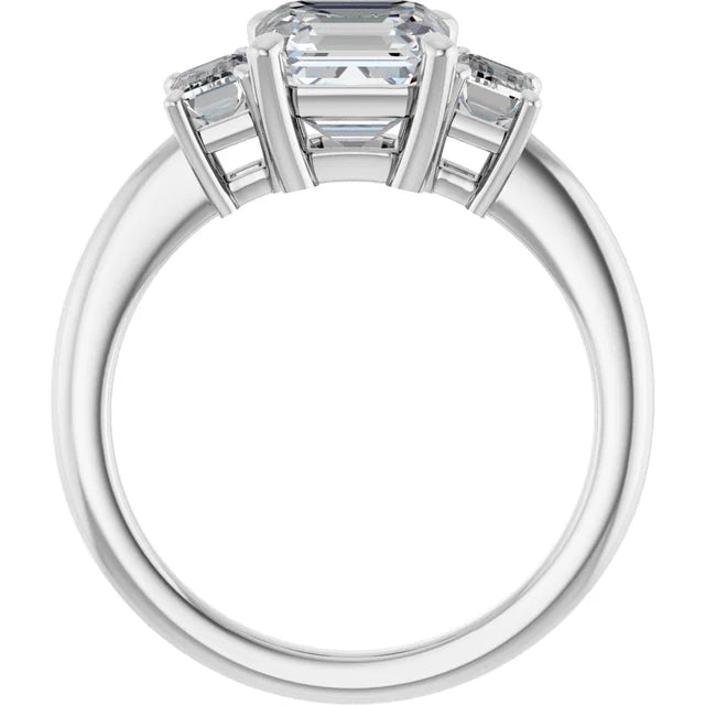 Asscher White Gold Tri Stone Lab Diamond Engagement Ring