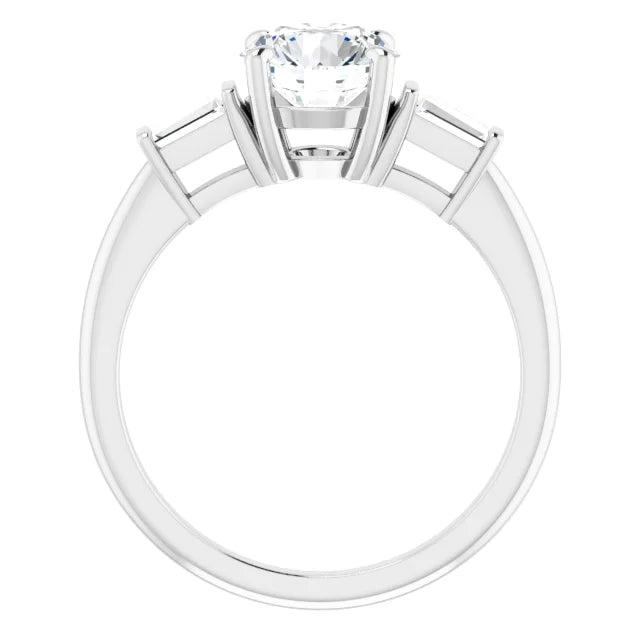 Round Brilliant White Gold Baguette Accent Lab Diamond Engagement Ring 