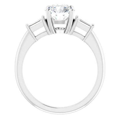 Round Brilliant White Gold Baguette Accent Lab Diamond Engagement Ring 