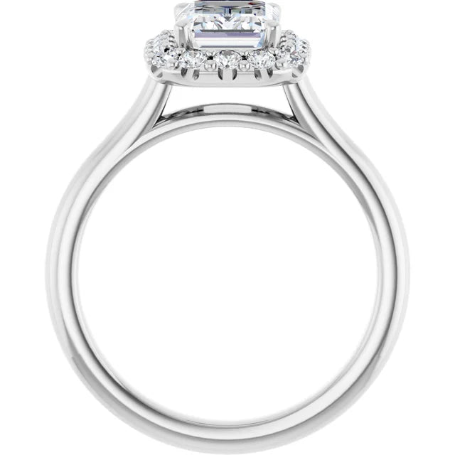 Emerald Halo Solitaire White Gold Lab Diamond Engagement Ring 