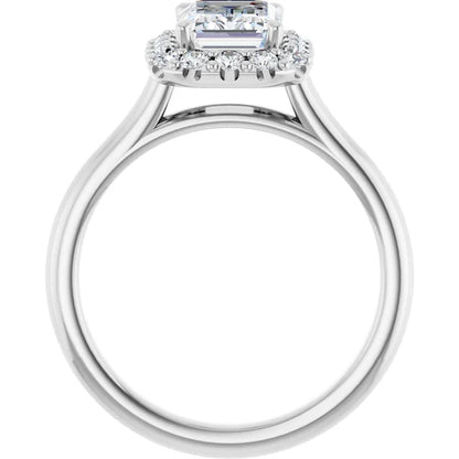 Emerald Halo Solitaire White Gold Lab Diamond Engagement Ring 