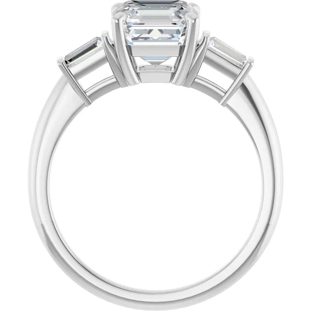 Asscher White Gold Baguette Accent Lab Diamond Engagement Ring 
