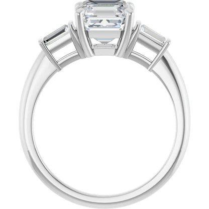Asscher White Gold Baguette Accent Lab Diamond Engagement Ring 