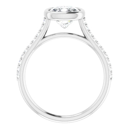 Cushion White Gold Bezel Pave Lab Diamond Engagement Ring 