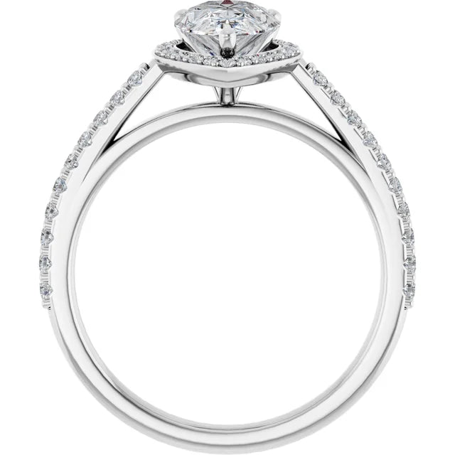 Pear White Gold Halo Lab Diamond Engagement Ring 