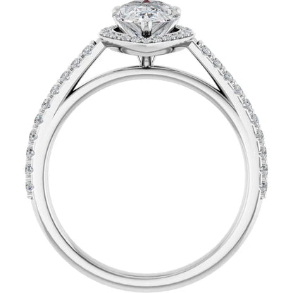Pear White Gold Halo Lab Diamond Engagement Ring 