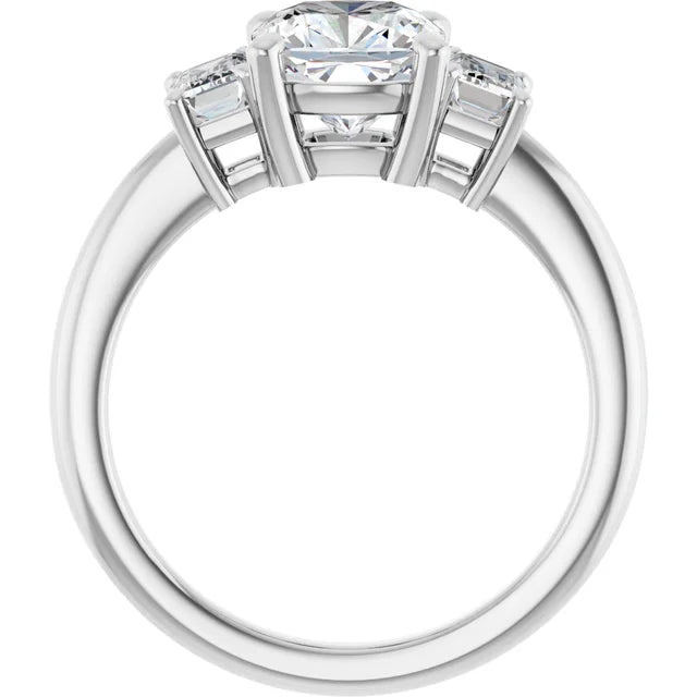 Cushion White Gold Tri Stone Lab Diamond Engagement Ring