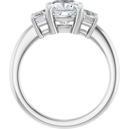 Cushion White Gold Tri Stone Lab Diamond Engagement Ring