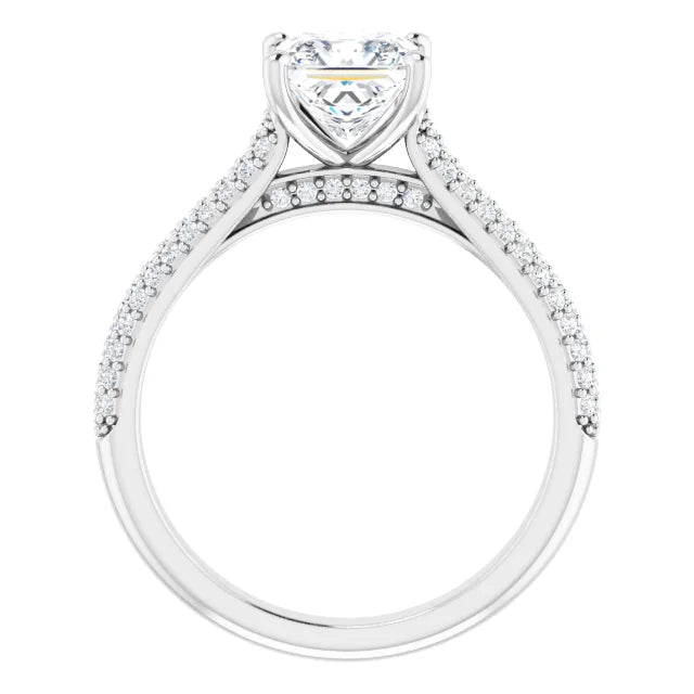 Princess White Gold Pave Lab Diamond Engagement Ring 