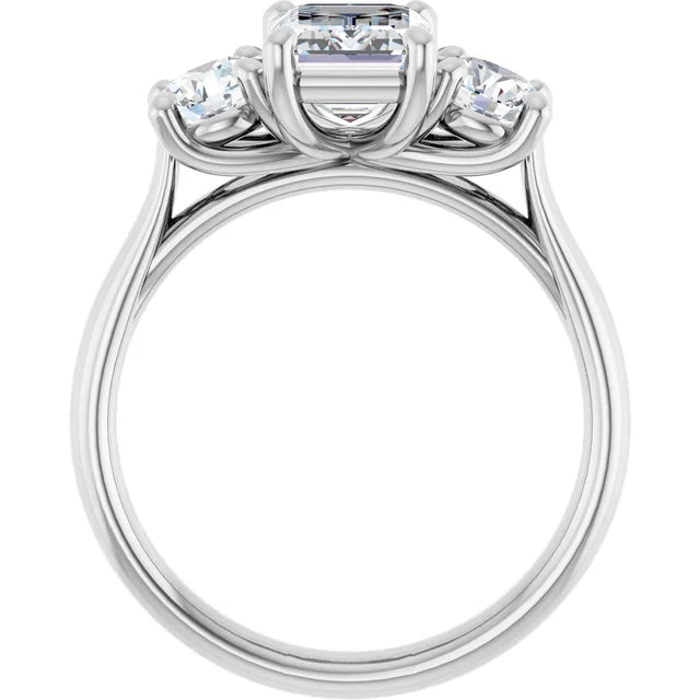 Emerald White Gold Tri Stone Lab Diamond Engagement Ring
