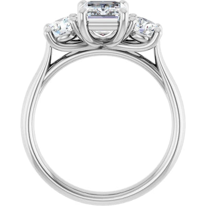 Emerald White Gold Tri Stone Lab Diamond Engagement Ring