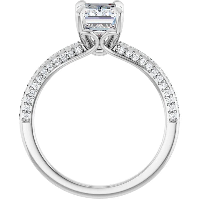 Emerald White Gold Pave Lab Diamond Engagement Ring 