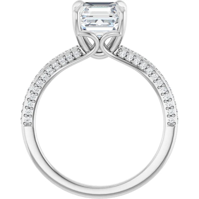 Asscher White Gold Pave Lab Diamond Engagement Ring 