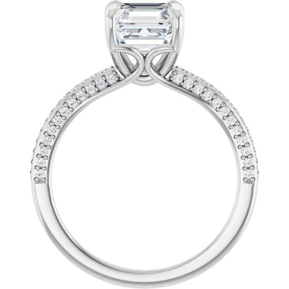 Asscher White Gold Pave Lab Diamond Engagement Ring 