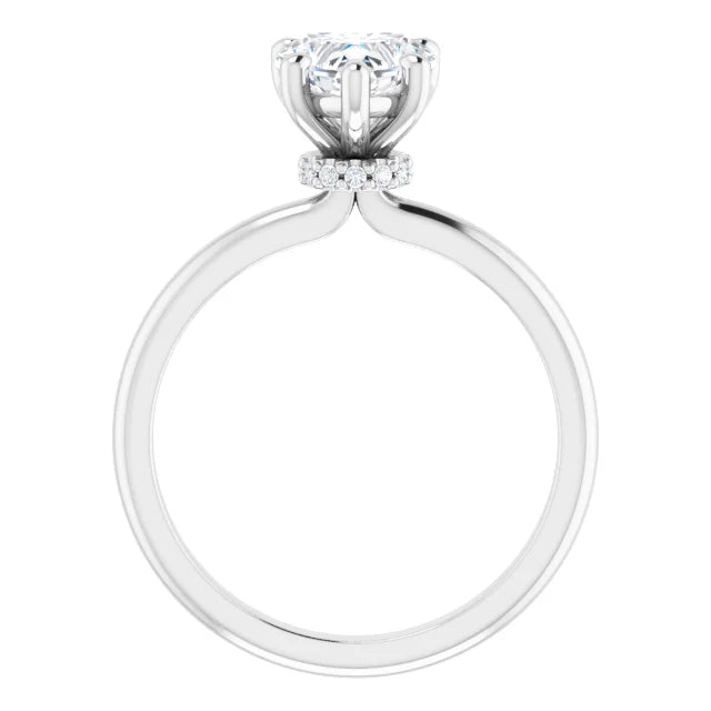 Heart Cut White Gold Low Hidden Halo Solitaire Engagement Ring