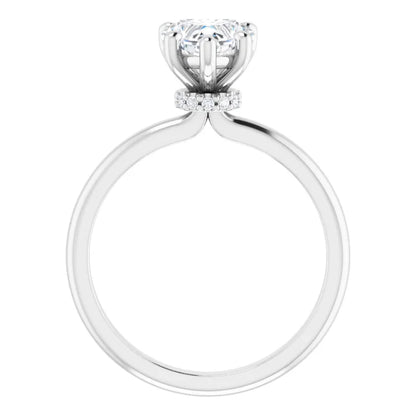 Heart Cut White Gold Low Hidden Halo Solitaire Engagement Ring