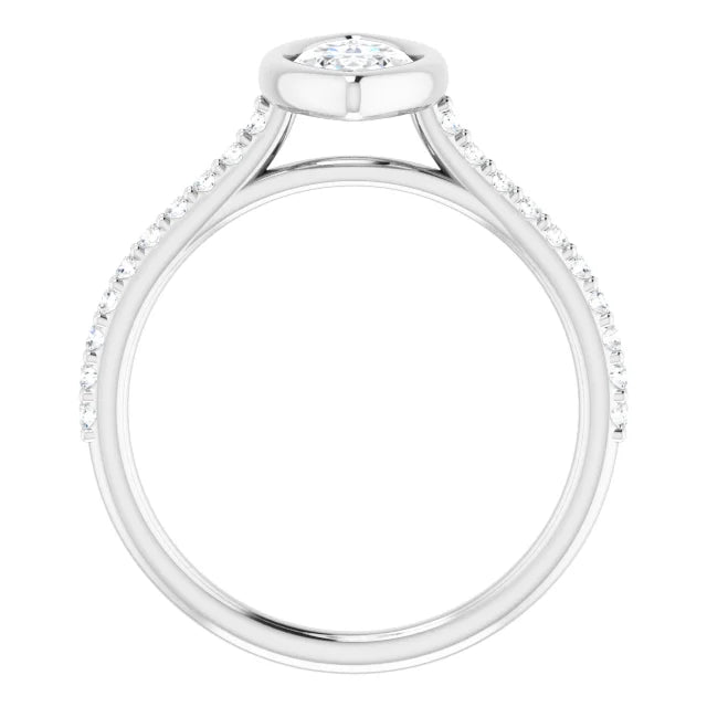 Marquise White Gold Bezel Pave Lab Diamond Engagement Ring 