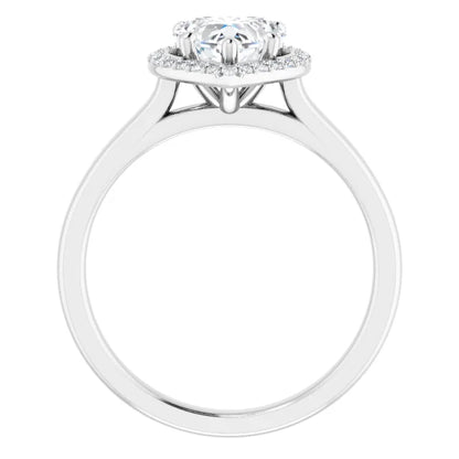 Heart Halo Solitaire Lab Diamond Engagement Ring White Gold. 