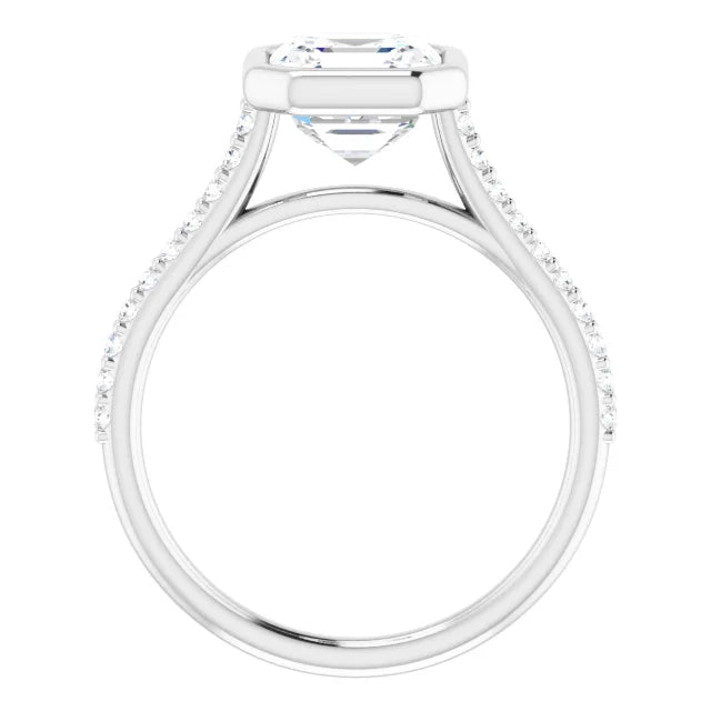 Asscher White Gold Bezel Pave Lab Diamond Engagement Ring 