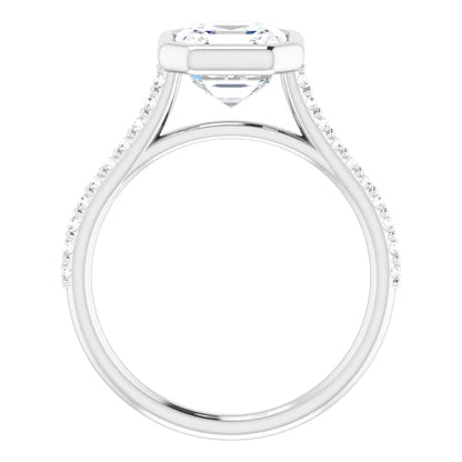 Asscher White Gold Bezel Pave Lab Diamond Engagement Ring 