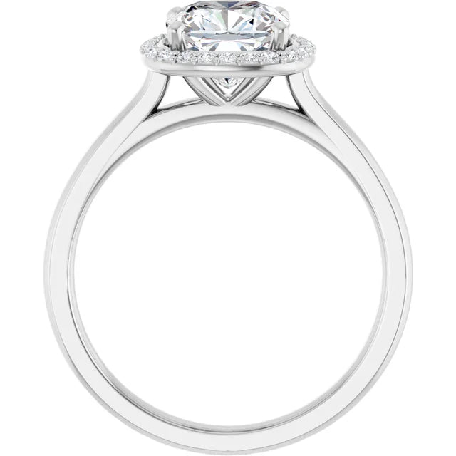 Cushion Halo Solitaire Lab Diamond Engagement Ring White Gold. 