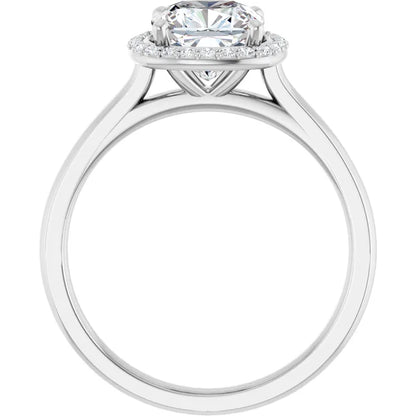 Cushion Halo Solitaire Lab Diamond Engagement Ring White Gold. 
