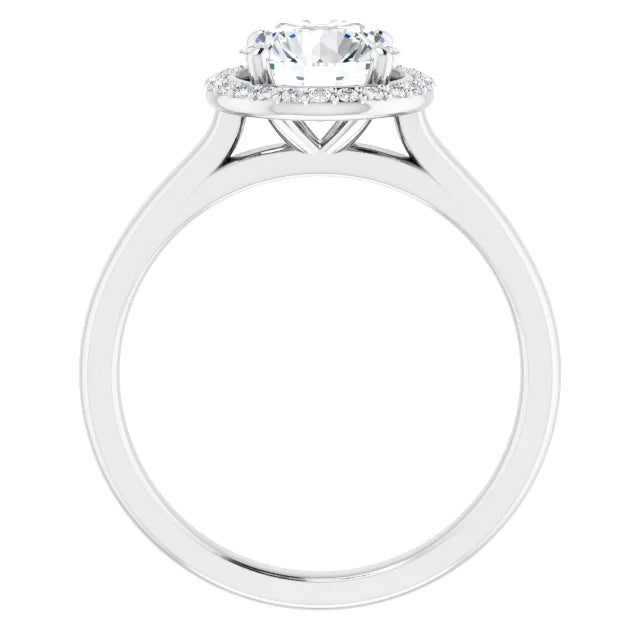 Round Brilliant Halo Solitaire Lab Diamond Engagement Ring White Gold. 