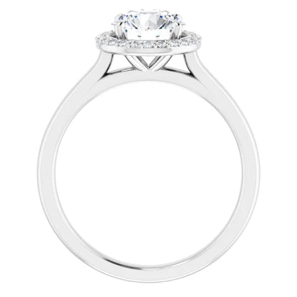 Round Brilliant Halo Solitaire Lab Diamond Engagement Ring White Gold. 