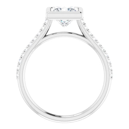 Princess White Gold Bezel Pave Lab Diamond Engagement Ring 