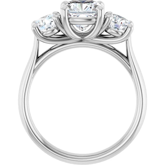 Cushion White Gold Tri Stone Lab Diamond Engagement Ring