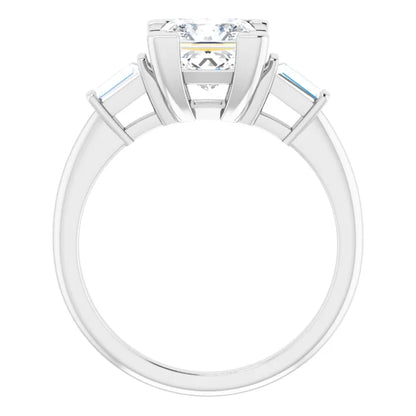 Princess White Gold Baguette Accent Lab Diamond Engagement Ring