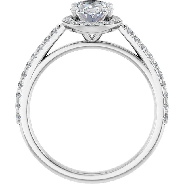 Oval White Gold Halo Lab Diamond Engagement Ring 