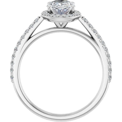 Oval White Gold Halo Lab Diamond Engagement Ring 