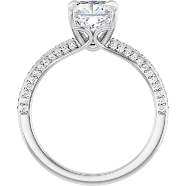 Cushion White Gold Pave Lab Diamond Engagement Ring 
