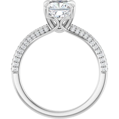 Cushion White Gold Pave Lab Diamond Engagement Ring 