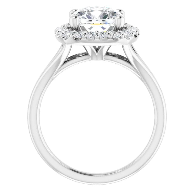 Cushion White Gold Halo Solitaire Split Band Lab Diamond Engagement Ring 