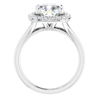 Cushion White Gold Halo Solitaire Split Band Lab Diamond Engagement Ring 
