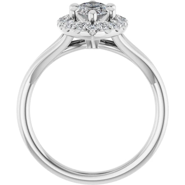 Marquise White Gold Halo Solitaire Split Band Lab Diamond Engagement Ring 