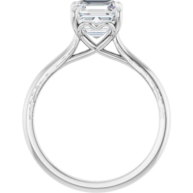 Asscher White Gold Four Claw Solitaire Lab Diamond Engagement Ring 