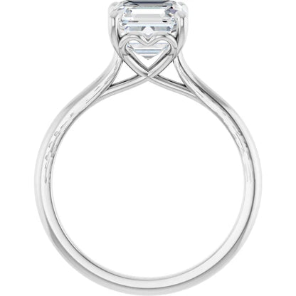 Asscher White Gold Four Claw Solitaire Lab Diamond Engagement Ring 