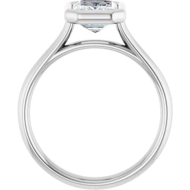 Emerald White Gold Bezel Solitaire Lab Diamond Engagement Ring 